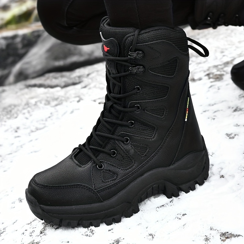 Faux Leather Thick Sole Breathable Combat Boots Wear Temu United