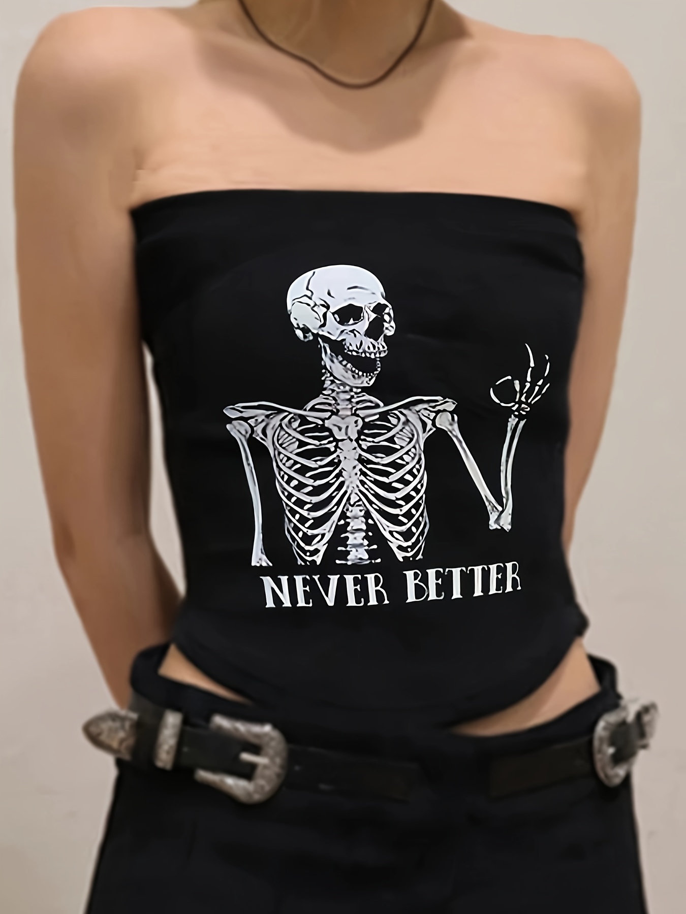 Y2k Grunge Skull Print Cami Top Gothic V Neck Sleeveless - Temu