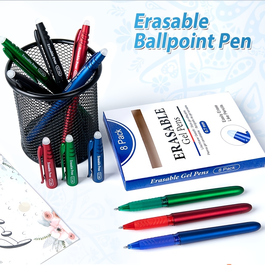 Erasable Pens, Erasable Gel Pens 0.5mm Tip Rub Out Pens With Rubber For  School Office - 8 Colors