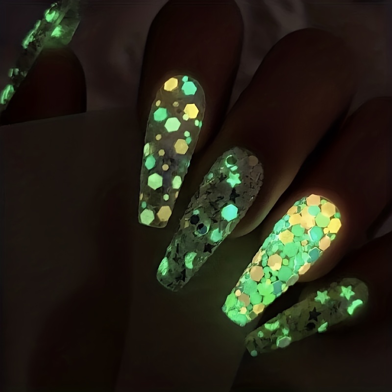 Holographic Luminous Nail Glitter Sequins, 6 Colors Nail Art Stickers  Fluorescent 3D Sparkly Nail Art Flakes Shinning Colorful Confetti Manicure  Tips Decorations Nail Powders for Acrylic Nails Charms Glitter 4