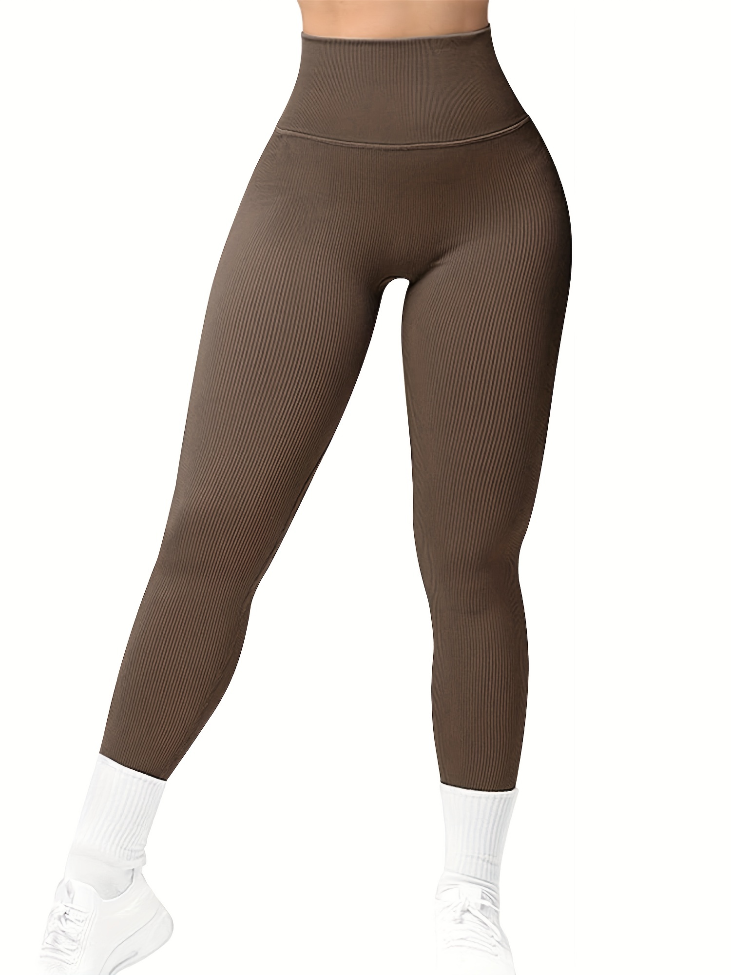Womens High Waist Thick Leggings Ladies Jogging Bottoms Seamless Ribbed  Stretchy