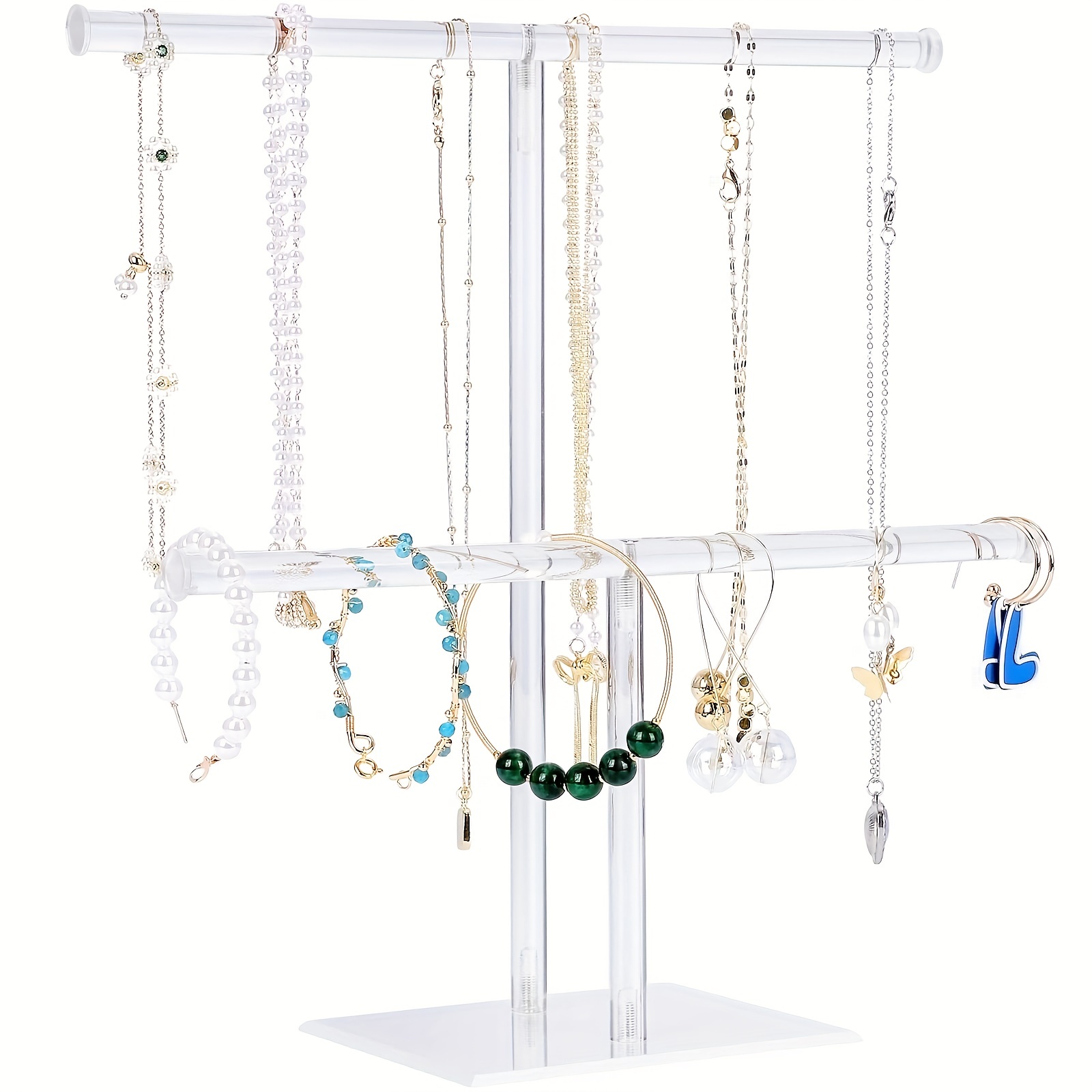 Soporte de joyería de 3 niveles para collares, aretes, pulseras,  organizador de joyas escalonado con bandeja para anillos, soporte colgante  para árbol