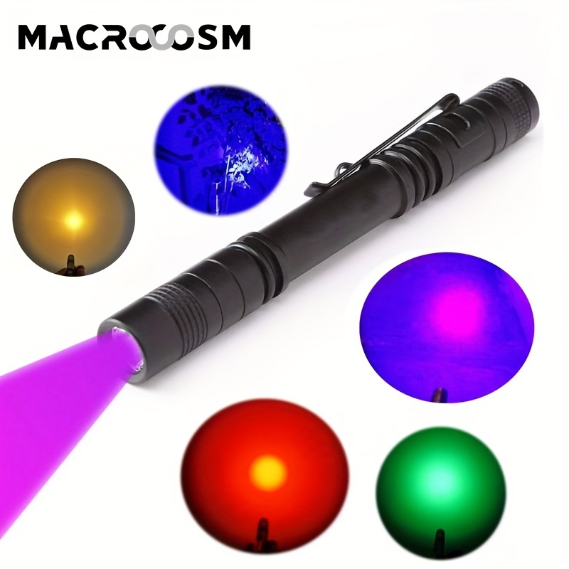 

1pc Multi-color Led Pocket Pen Light Flashlight With Clip - Perfect For Work, Repair, Outdoor Activities, And More - Includes 2 Aaa Batteries