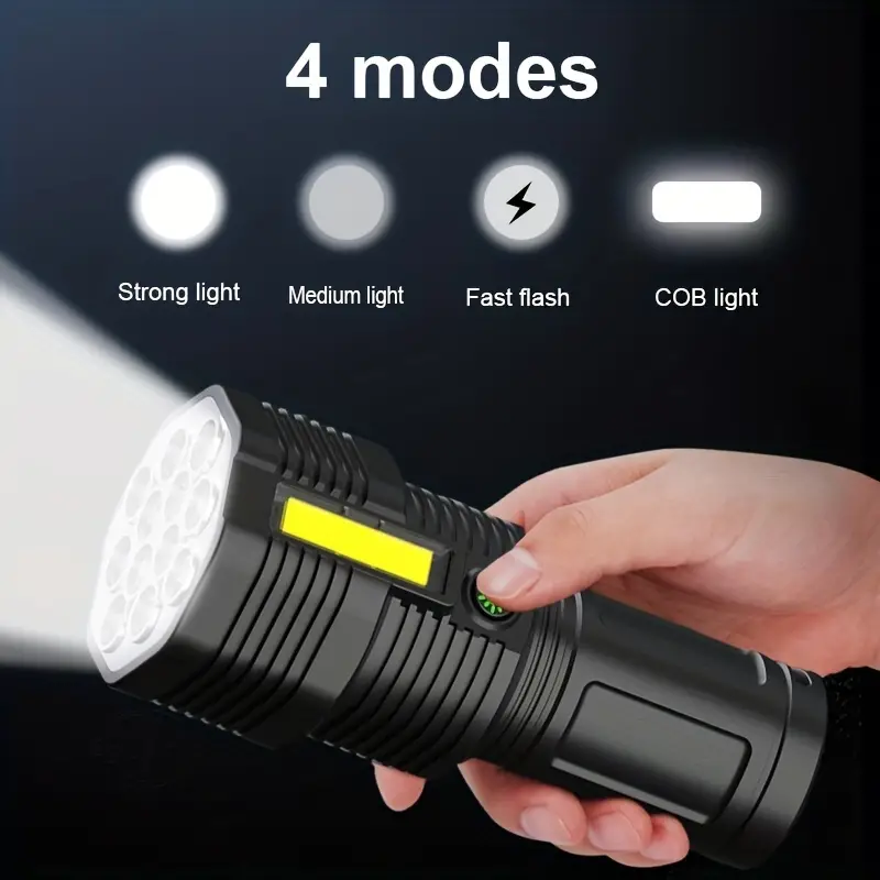 Multipurpose Led Flashlight, 12 Led Beads Usb Rechargeable Torch,  Waterproof Hand Lamp With Cob Light For Camping Hiking Walking Repair Work  Emergency Lighting - Temu