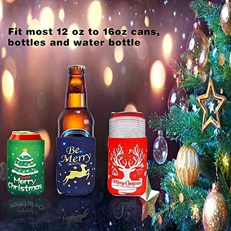 Christmas Can Sleeves Coolers Xmas Holiday Can Covers for Christmas  Gathering Party Decorations Gift Ideas Supplies Neoprene Soda Can Beverage  Set of