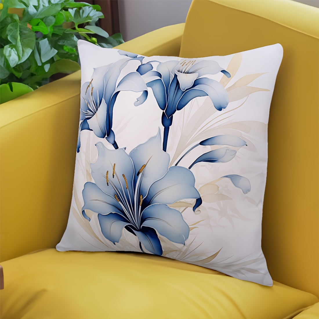 

1pc Indigo Blue Flower Printed Pillowcase 45*45cm Home Decor, Room Decor, Office Decor, Living Room Decor, Sofa Decor (no Pillow Core)