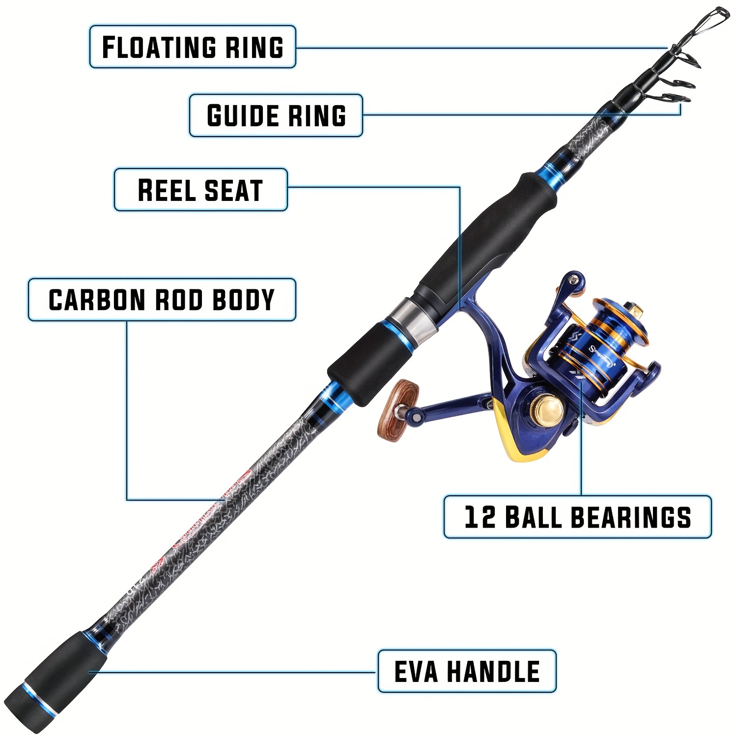  Telescopic Fishing Rod and Reel Combos, Carbon Fiber Fishing  Rod with Stainless Steel Baitcasting Reel Portable Fishing Pole Reel Combo  for Travel Saltwater Freshwater Fishing Gifts for Men : Sports