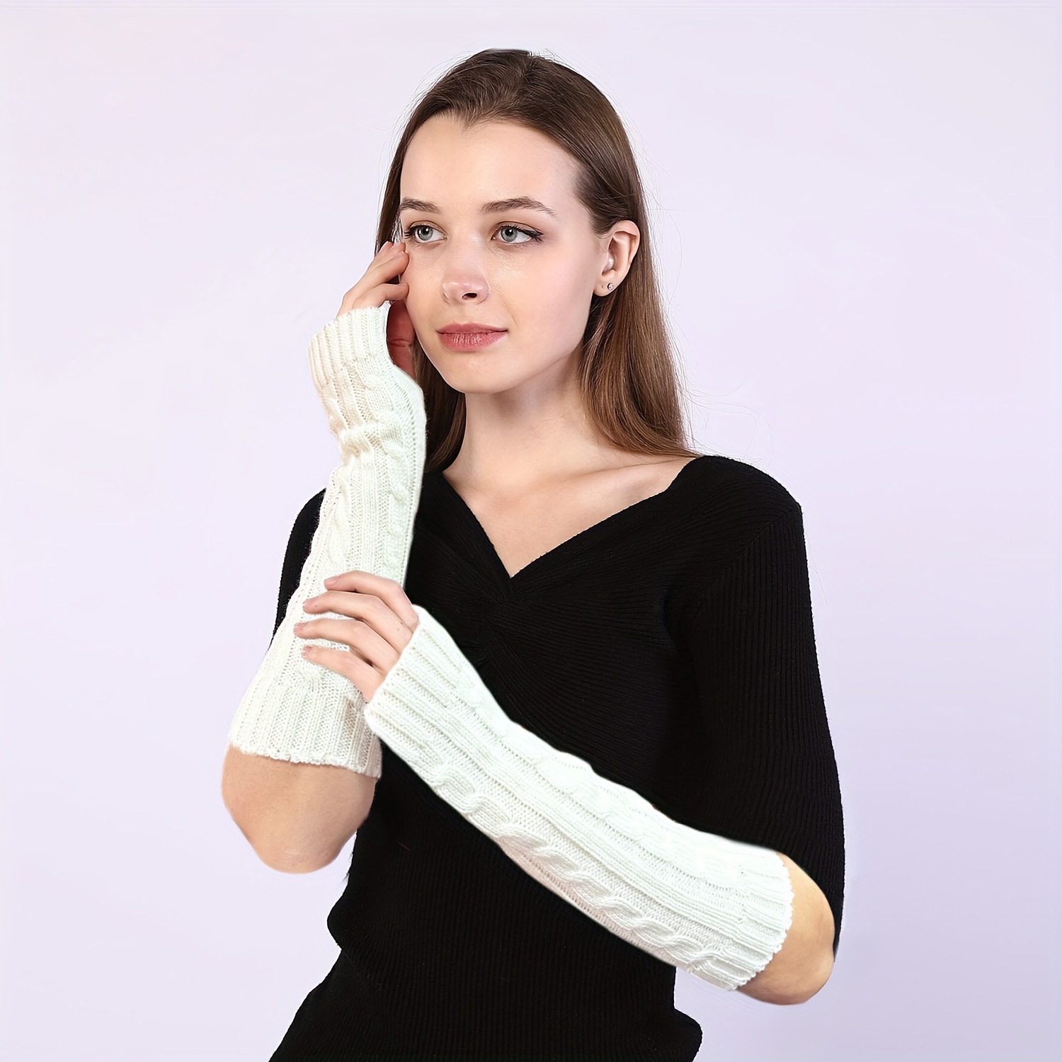 Y2K Winter Fingerless Gloves, Hip-Hop Streetwear Warm Elastic Knitting Arm Warmer for Women,Temu