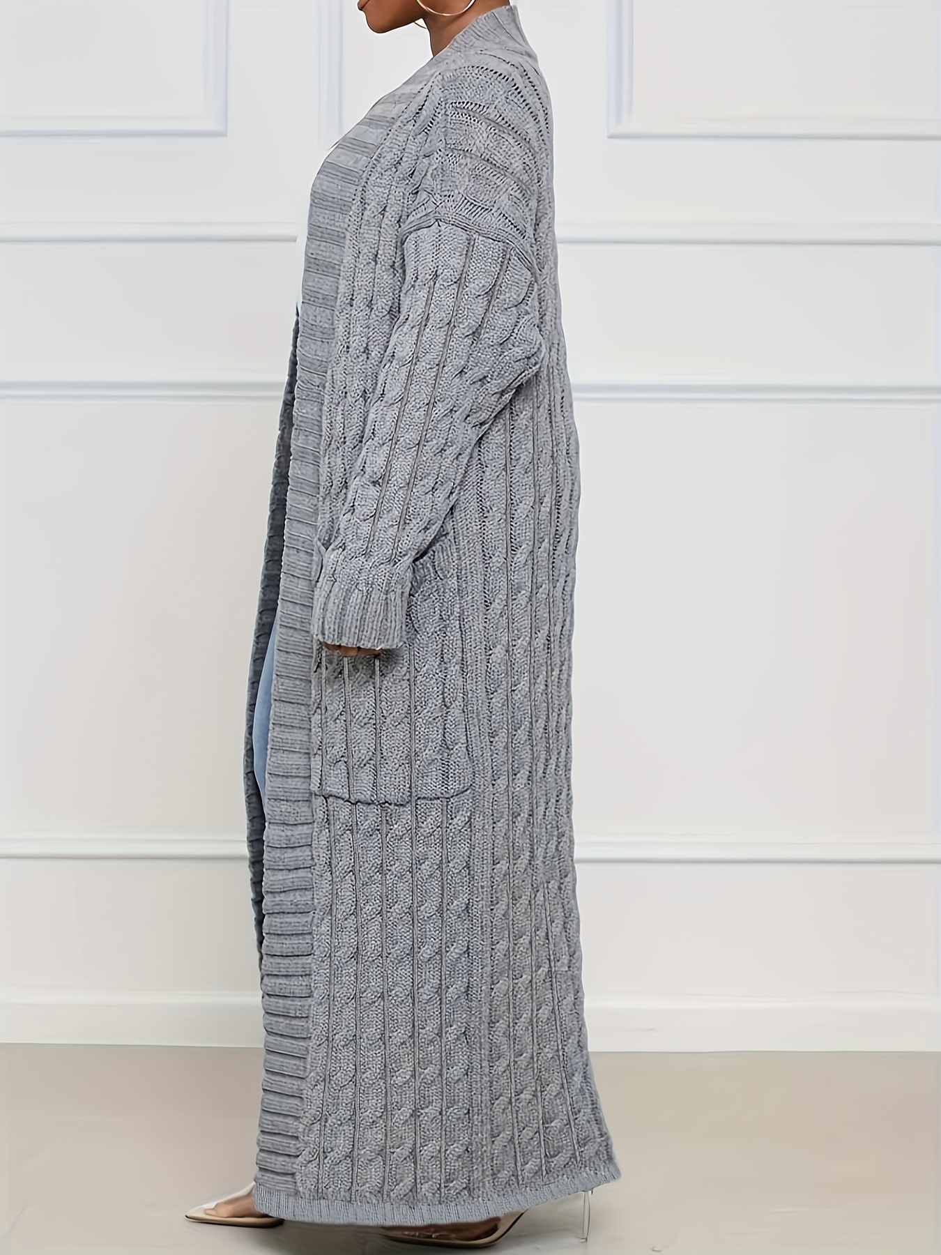 Longline Pocket Sweater Cardigan Women's Plus Medium Stretch Jacquard
