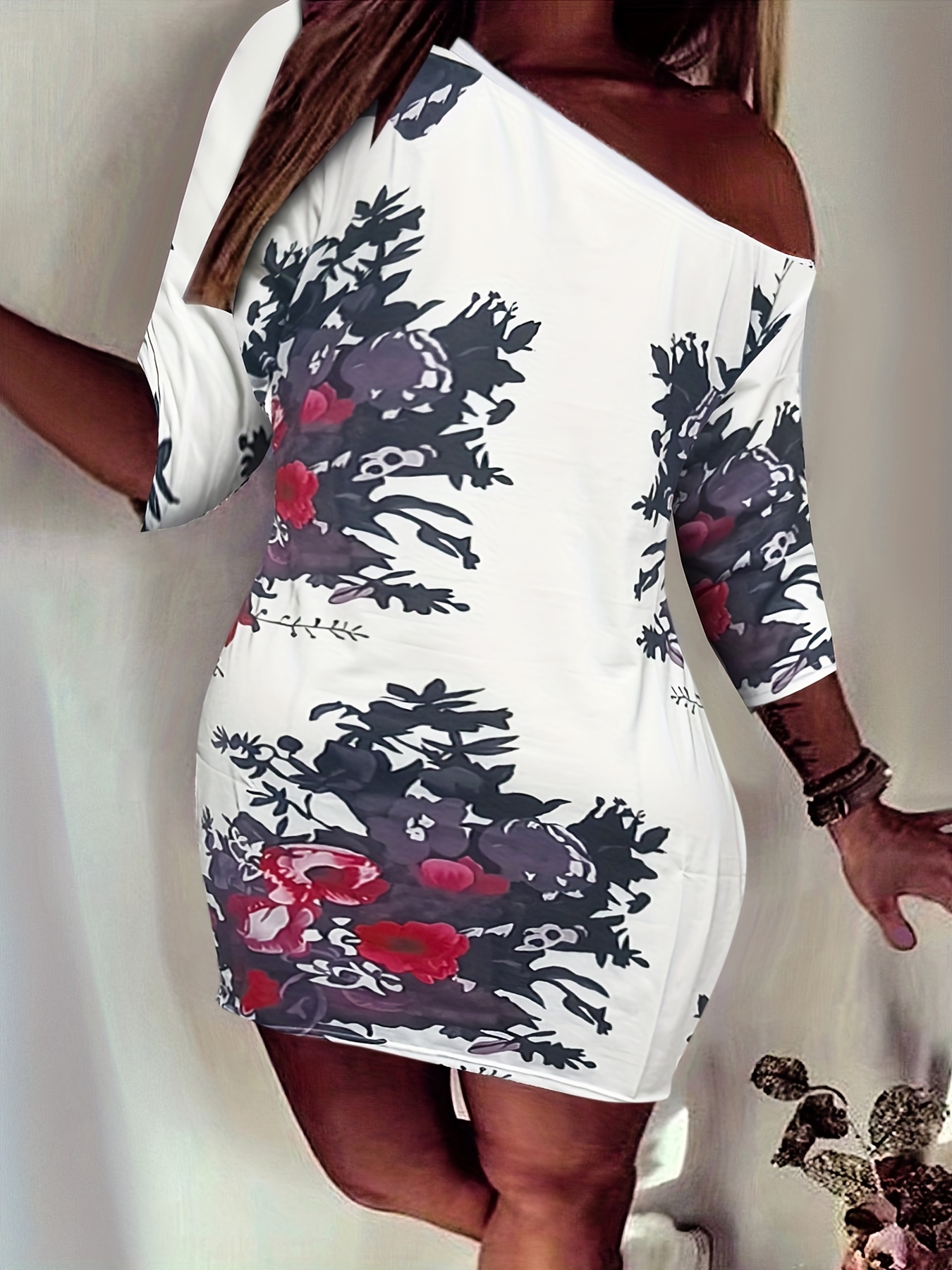 Graphic Print One Shoulder Tee Dress Women's Plus Casual Dress