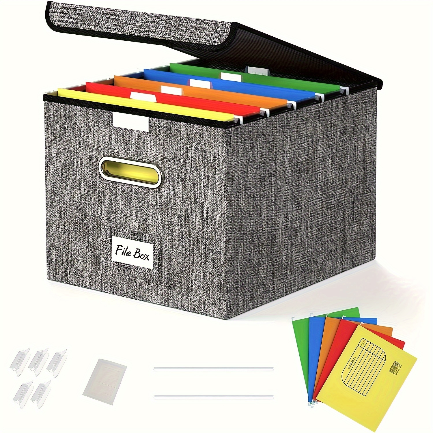 Huolewa Cajas organizadoras de archivos mejoradas con tapas, caja de  almacenamiento y archivo colgante de lino con tobogán de plástico para