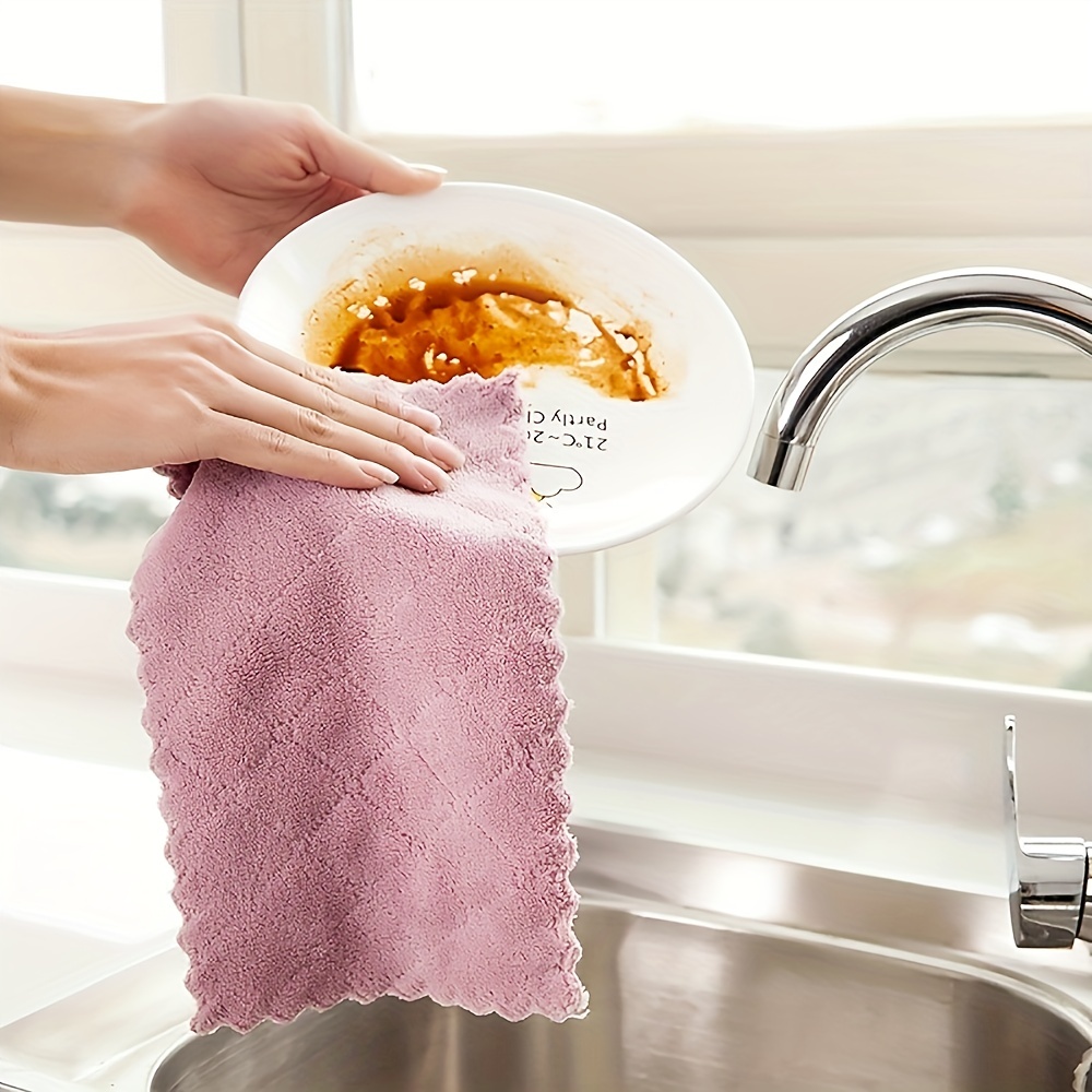 6pcs/12pcs Kitchen Cleaning Towel Dish Washing Towel Dishclot Kitchen  Supplies Coral Velvet Towel Dish Washing Table Cleaning Household Towel  Both Dry