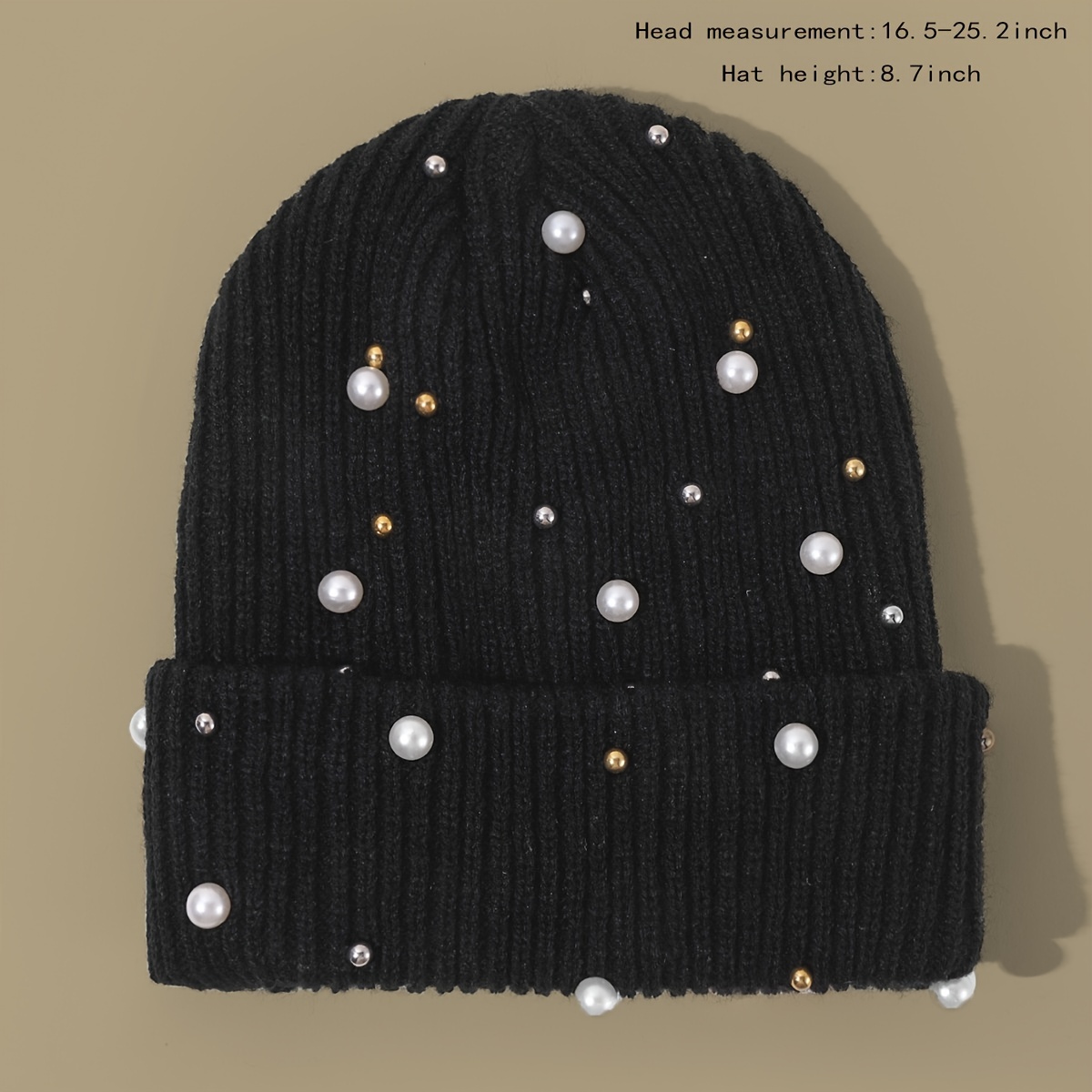 Faux Pearl Beanie Hat Classic Winter Warm Knitted Hat For Women