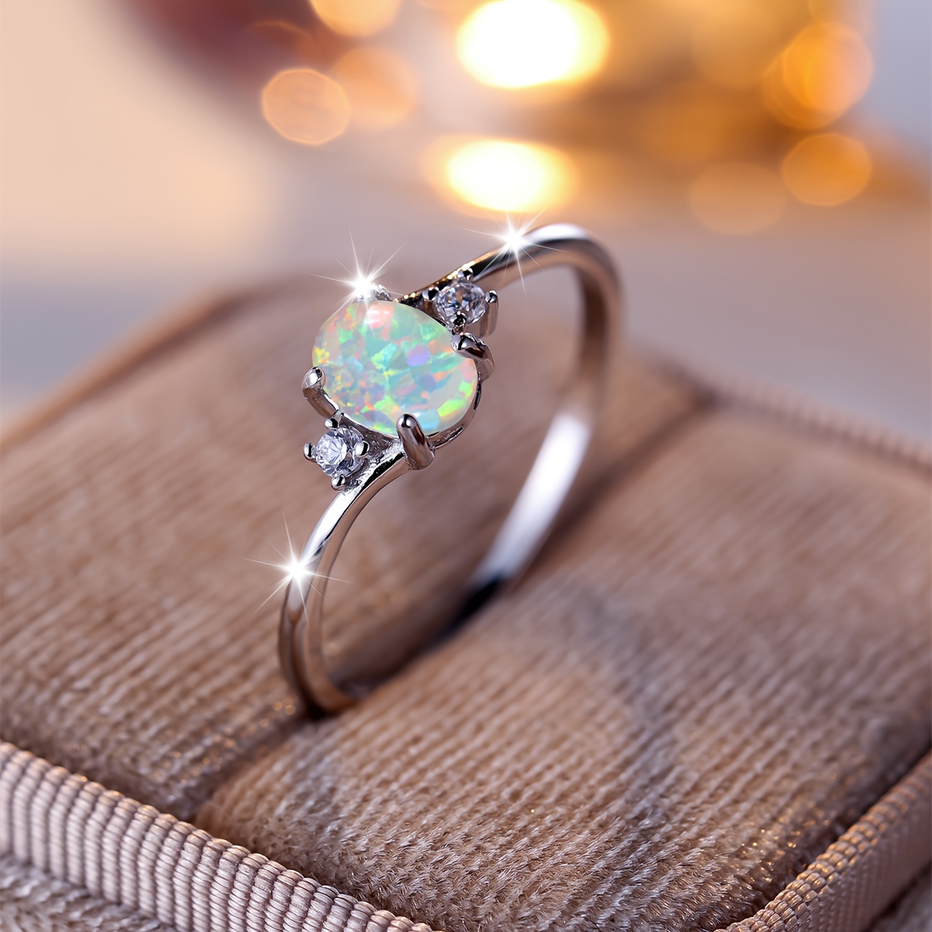 Women's Oval Australian Opal Ring in 925 Sterling Silver