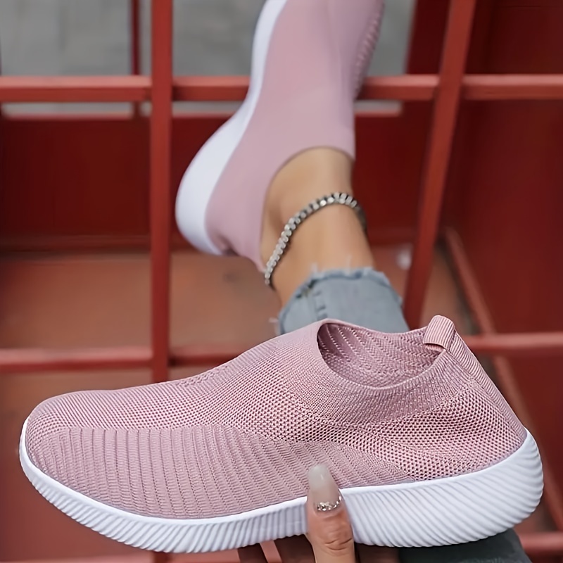 

Women's Solid Color Mesh Sneakers, Flying Woven Walking Shoes, Fashion Slip-on Flat Shoes
