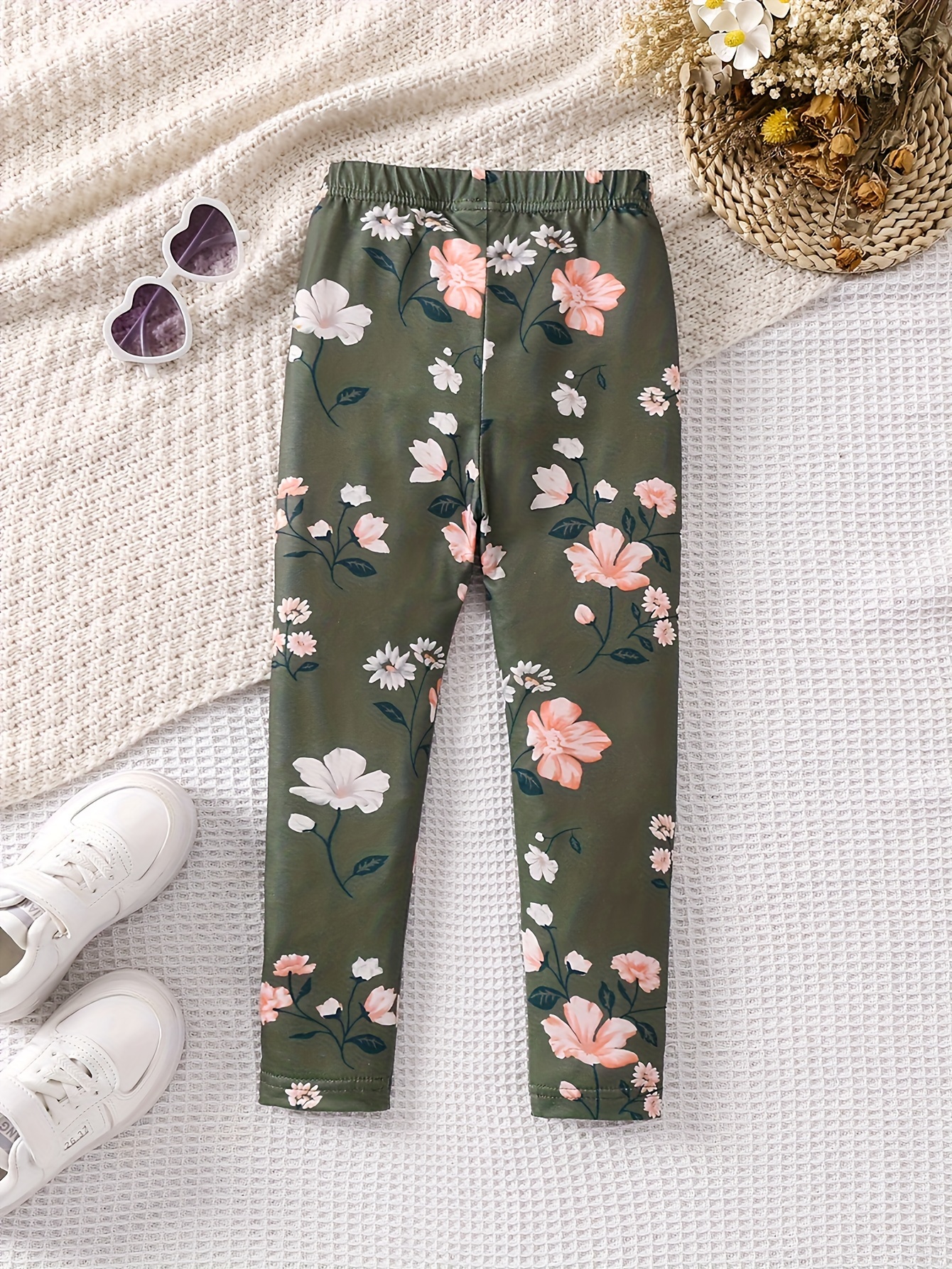 Elastic Waist Flora Print Pants Girls Casual Lightweight - Temu