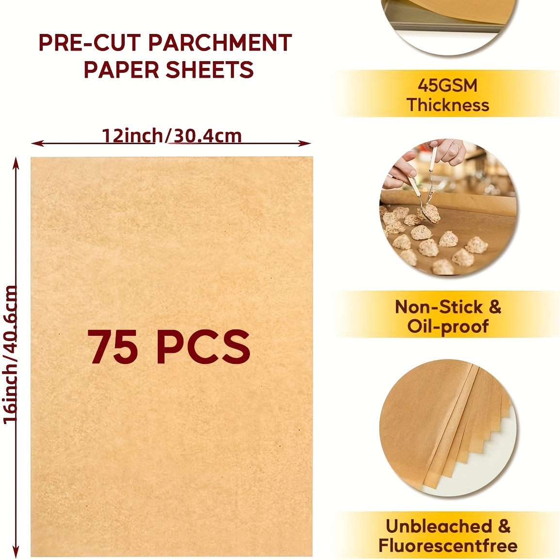 12X16 Inch Parchment Paper Sheets Pre Cut Unbleached Baking Paper Heavy  Duty &