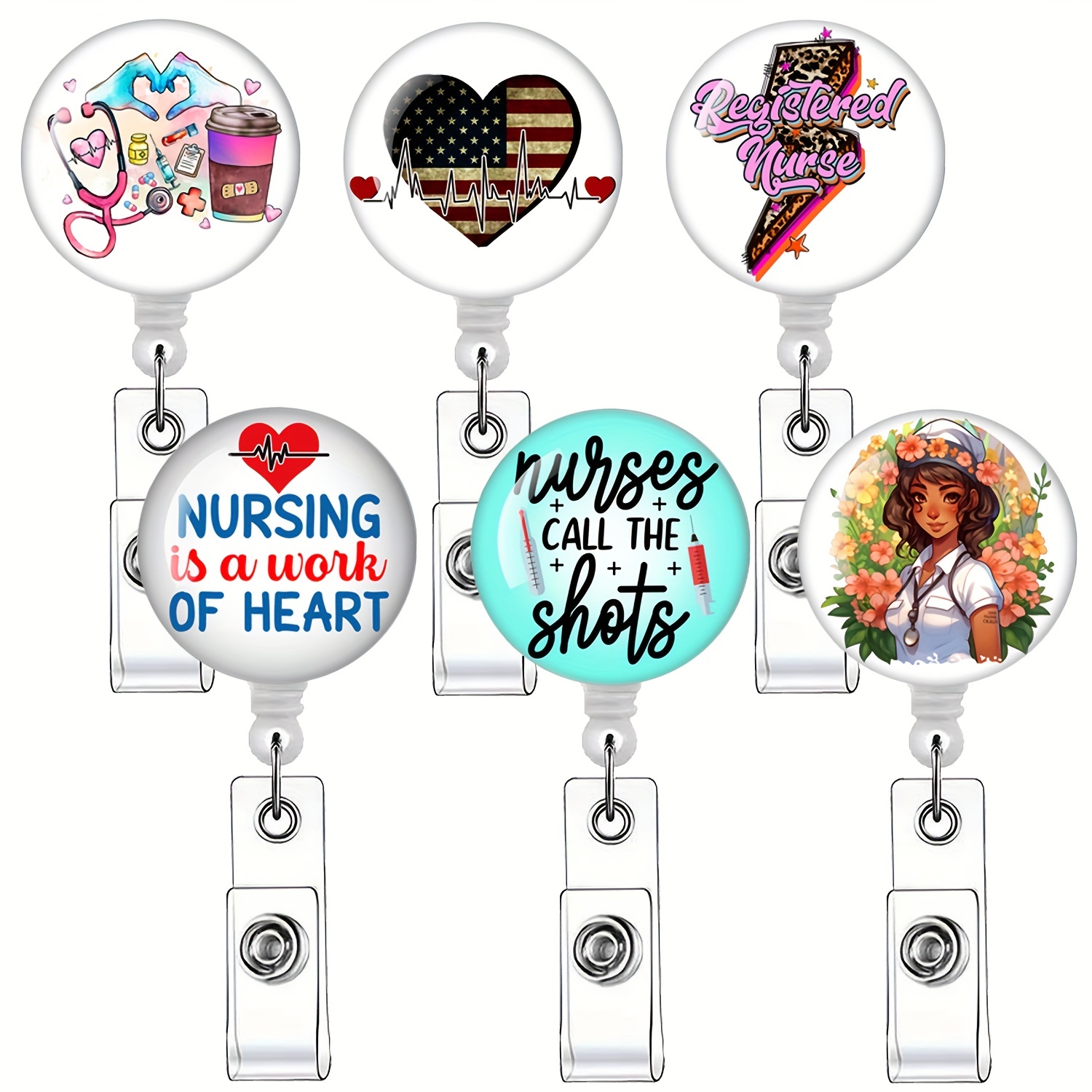 6pcs Funny Nurse Nursing Badge Reel Cute Medical Retractable