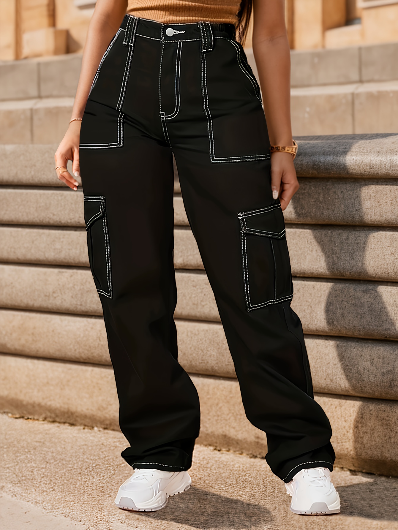 Y2K Harajuku women cargo pants fashion Black Multi Pocket Jeans