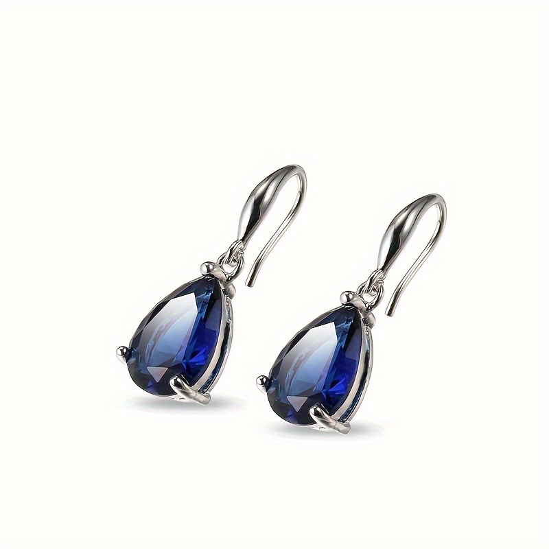 

Exquisite Fashion Royal Blue Waterdrop Zirconia Decor Hook Earrings For Men