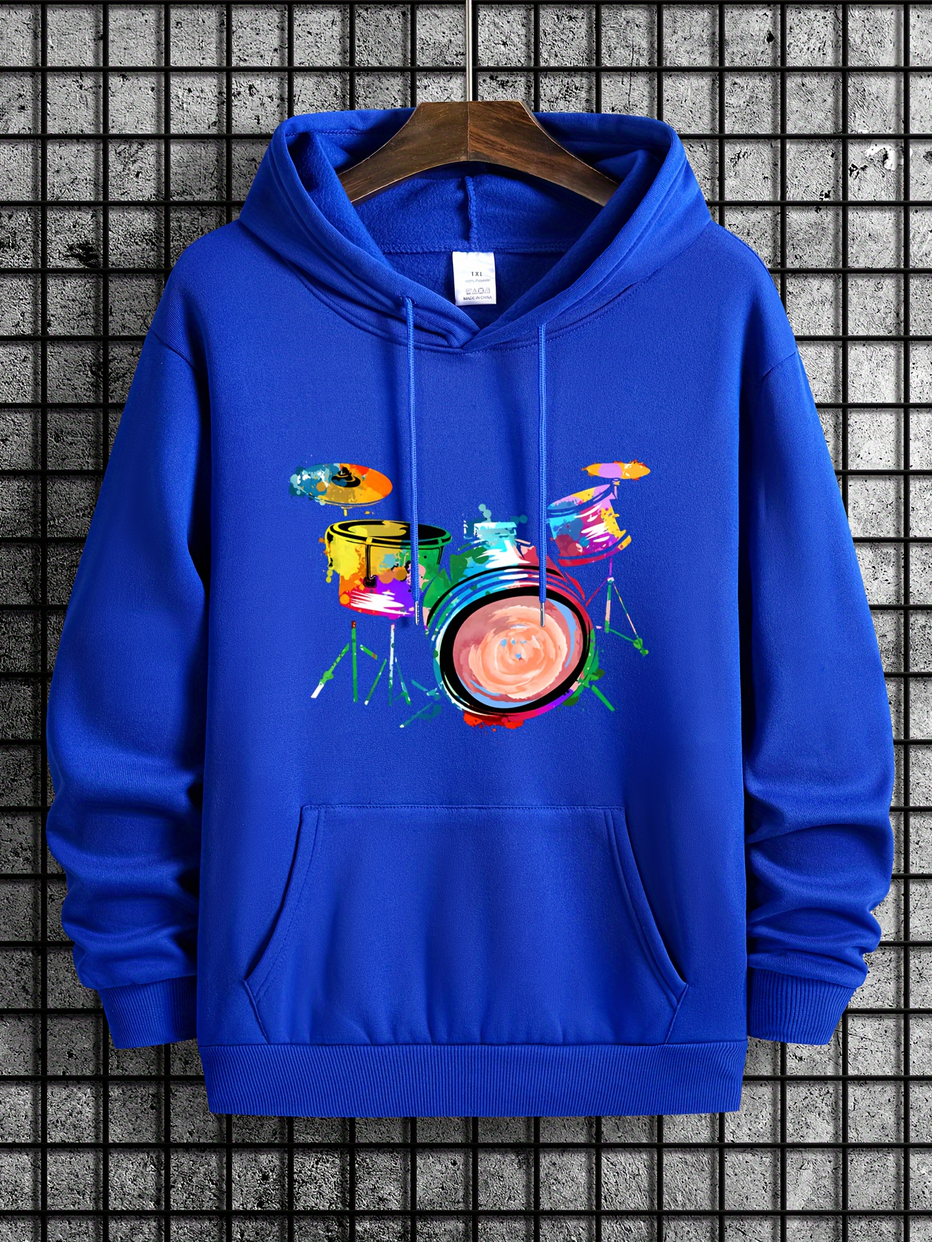 Colorful Drum Set Print Hoodie Cool Long Sleeve Hoodies Men Temu