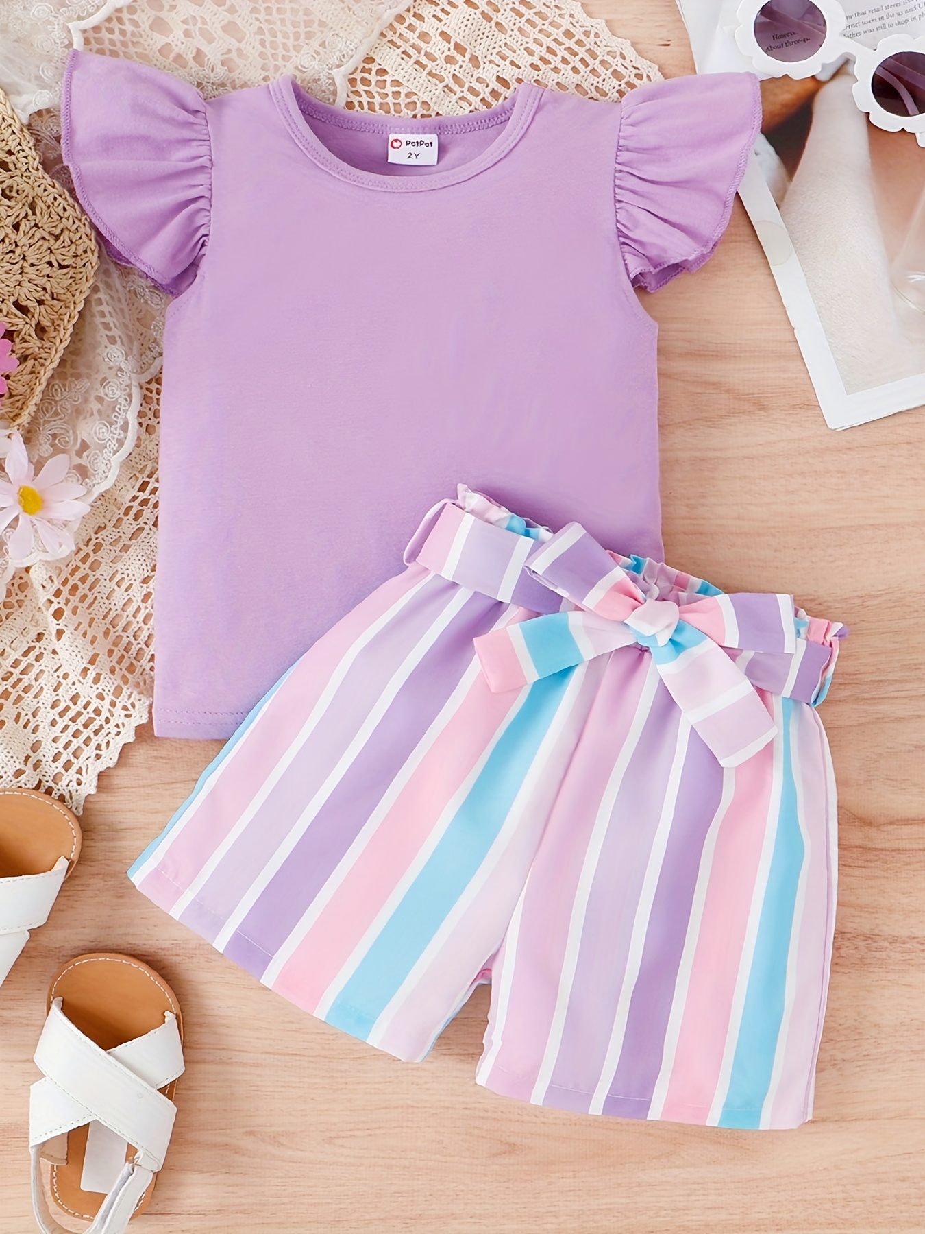 2PCS Toddler Baby Girls Pants Outfits Summer Strip T-shirt Tops Trousers  Clothes