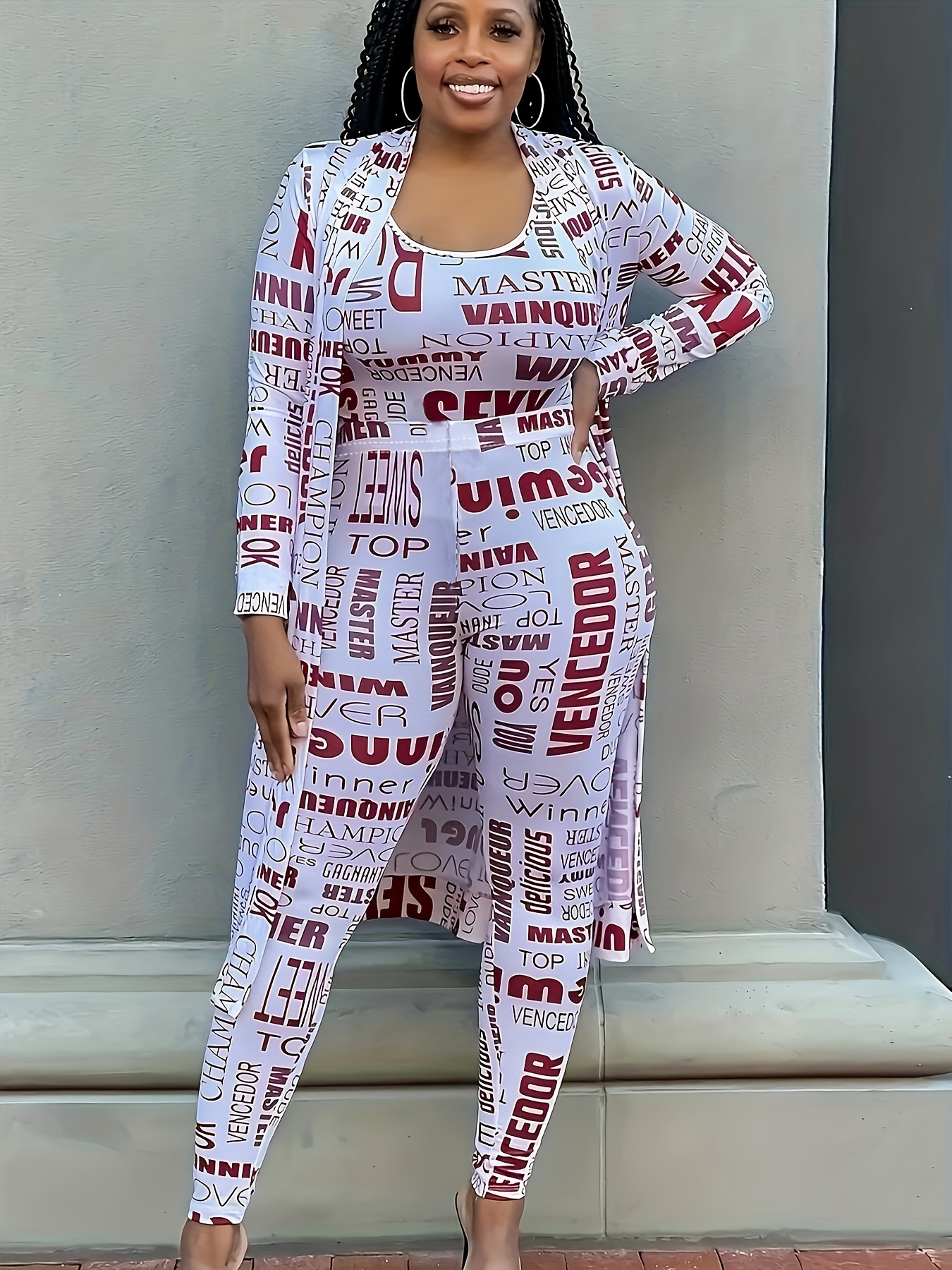 Plus Size Sexy Outfits Set Women's Plus Letter Print Open - Temu Philippines