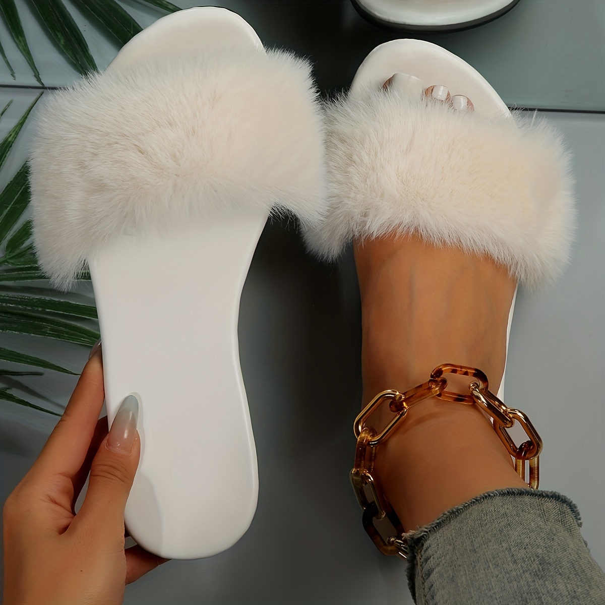 Louis Vuitton Inspired Fuzzy Slippers