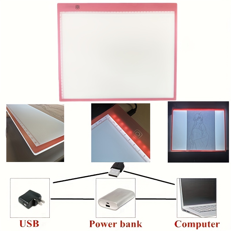 Portable A4 A3 LED Tracing Light Box With Scale,Art Light Pad Light Table  With Detachable Stand&4Clips,Adjustable Brightness,USB Power,Ultra-Thin  Copy