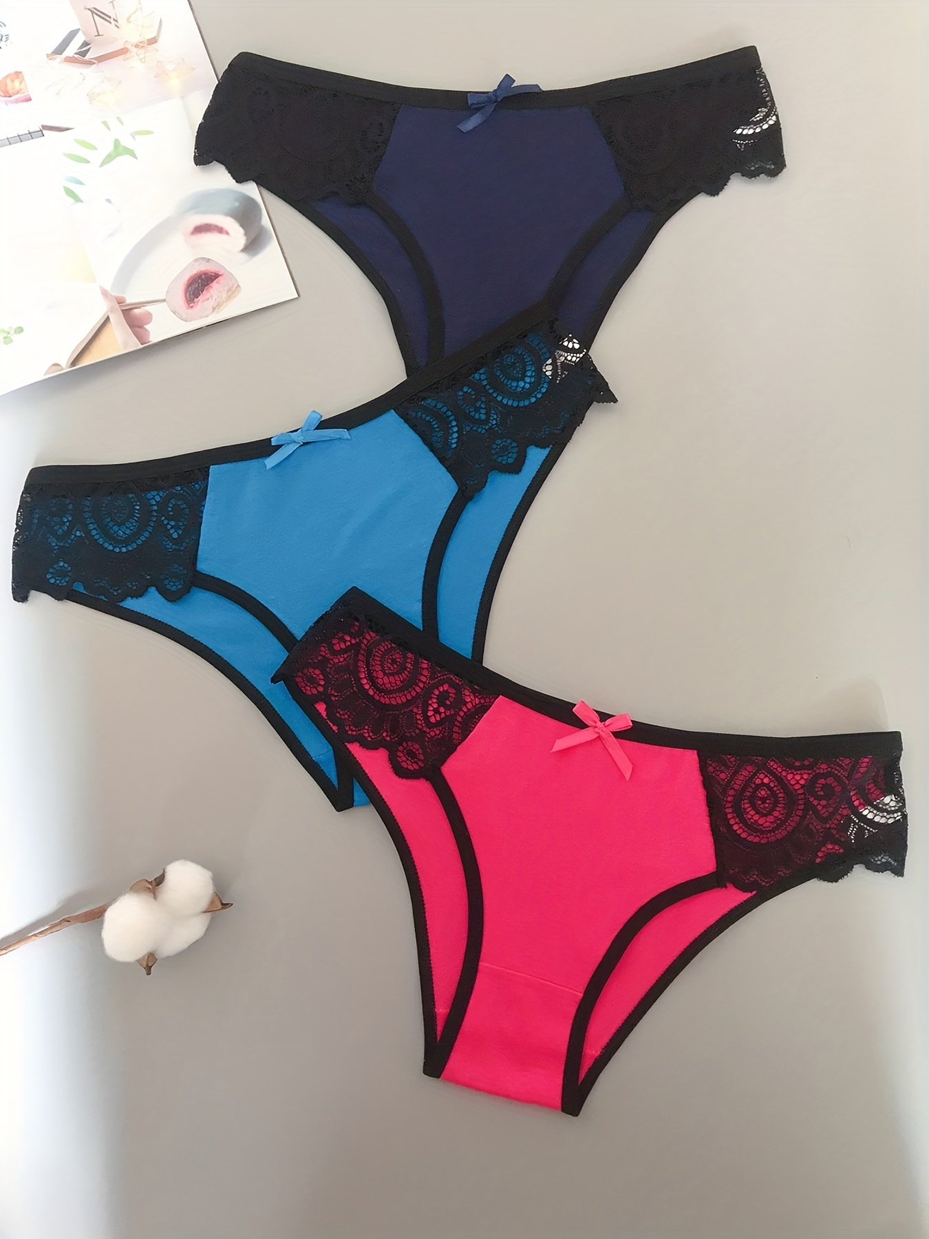 qolati Womens Lace Underwear Mid Waist Seamless Cheeky Bikini Panties Sexy  Floral Hollow Out Soft Seamless Briefs 