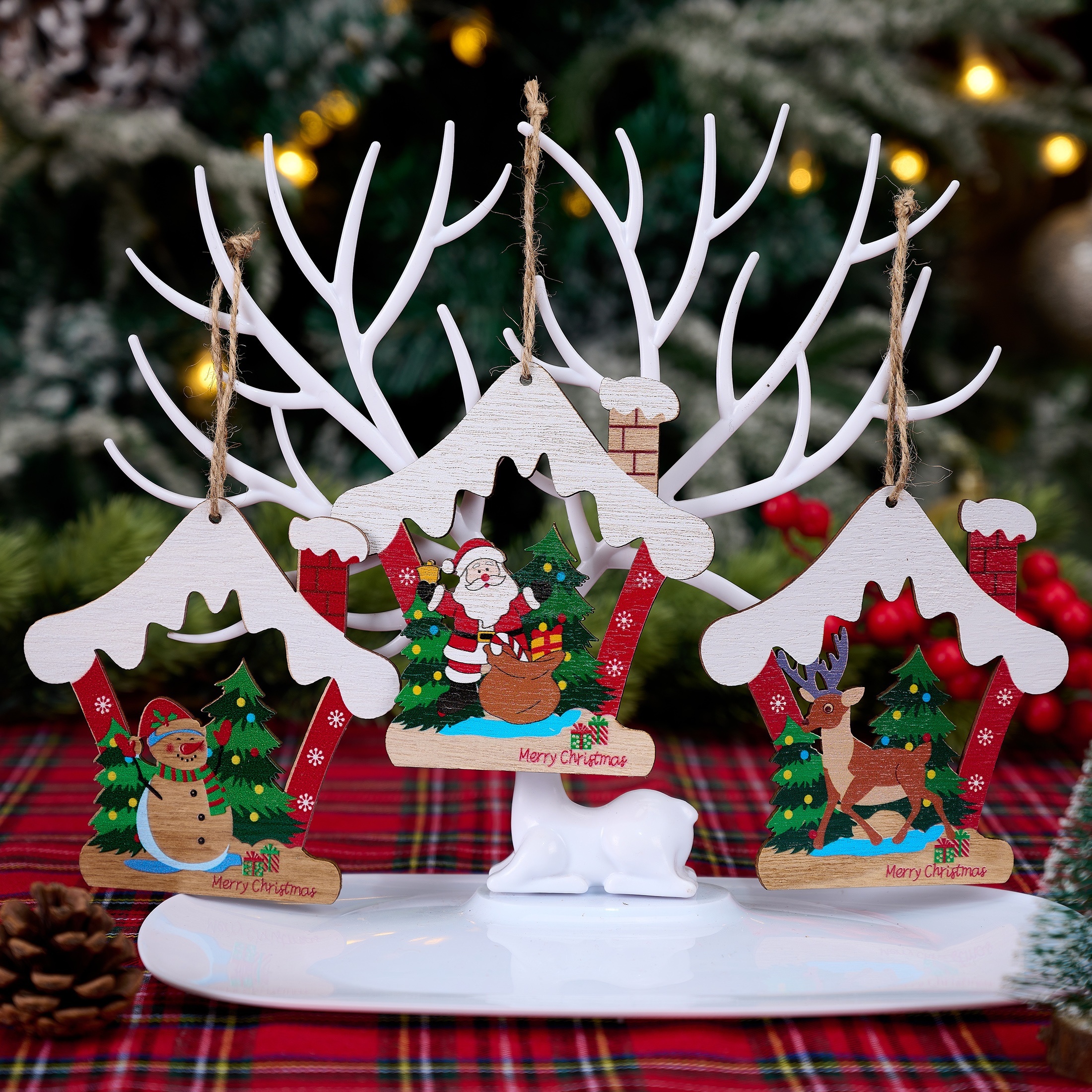 4pcs Christmas Car Accessories Santa Claus & Snowman Shaped