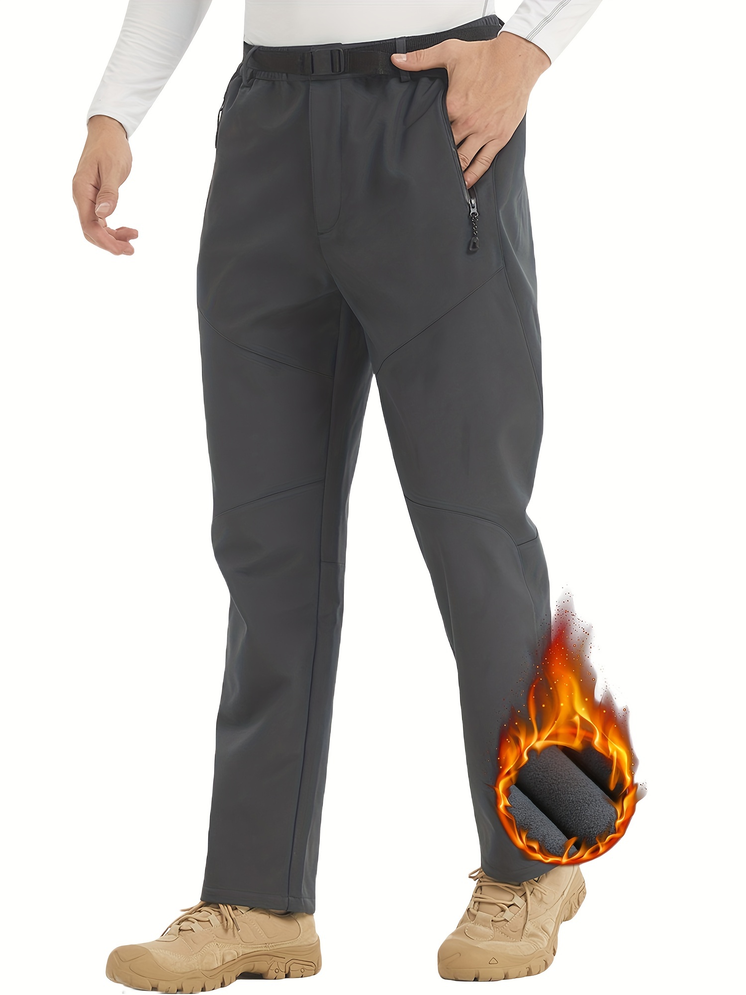Men's Thermal Windproof Ski Pants Thick Zippered Pockets - Temu
