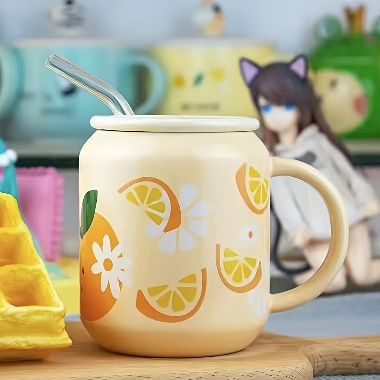 New Cute Fruit Ceramic Mug With Straw – The Kawaii Shoppu