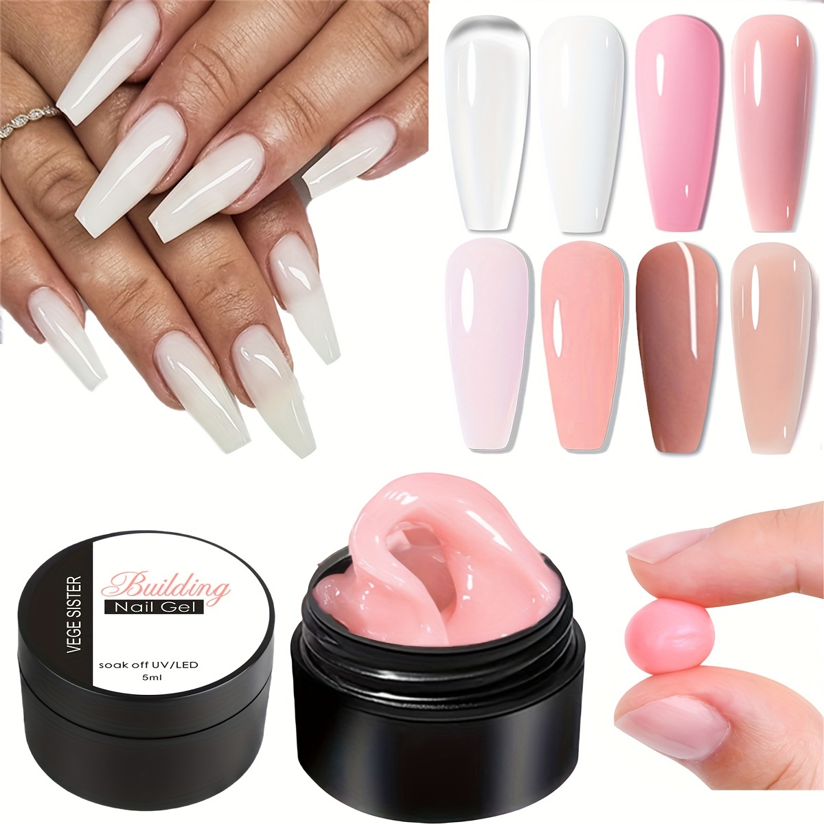 Non-sticky Hand Solid Nail Extension Gel Clear Nude Long Nail Tip Extension  Builder Gel Nail Poly Gel For Nail Art Design Home DIY Use, Christmas Gift