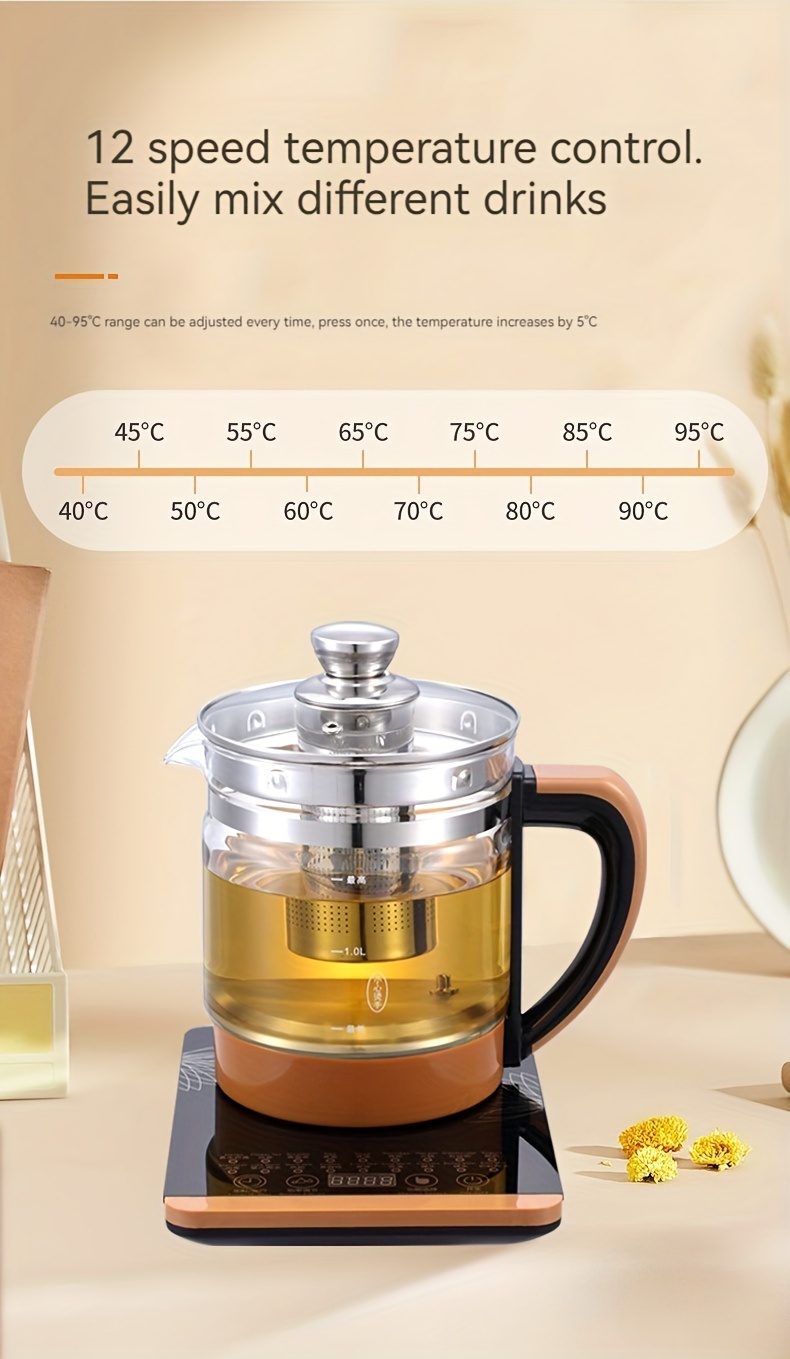 Hot Tea Maker Electric Glass Kettle With Tea Infuser And Temperature  Control. Automatic Shut Off. Brewing Programs For Your Favorite Teas And  Coffee For Restaurant Black/white - Temu