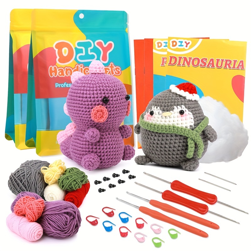 Beginner Crochet Kit Cute Colorful Dinosaur Crochet Kit - Temu