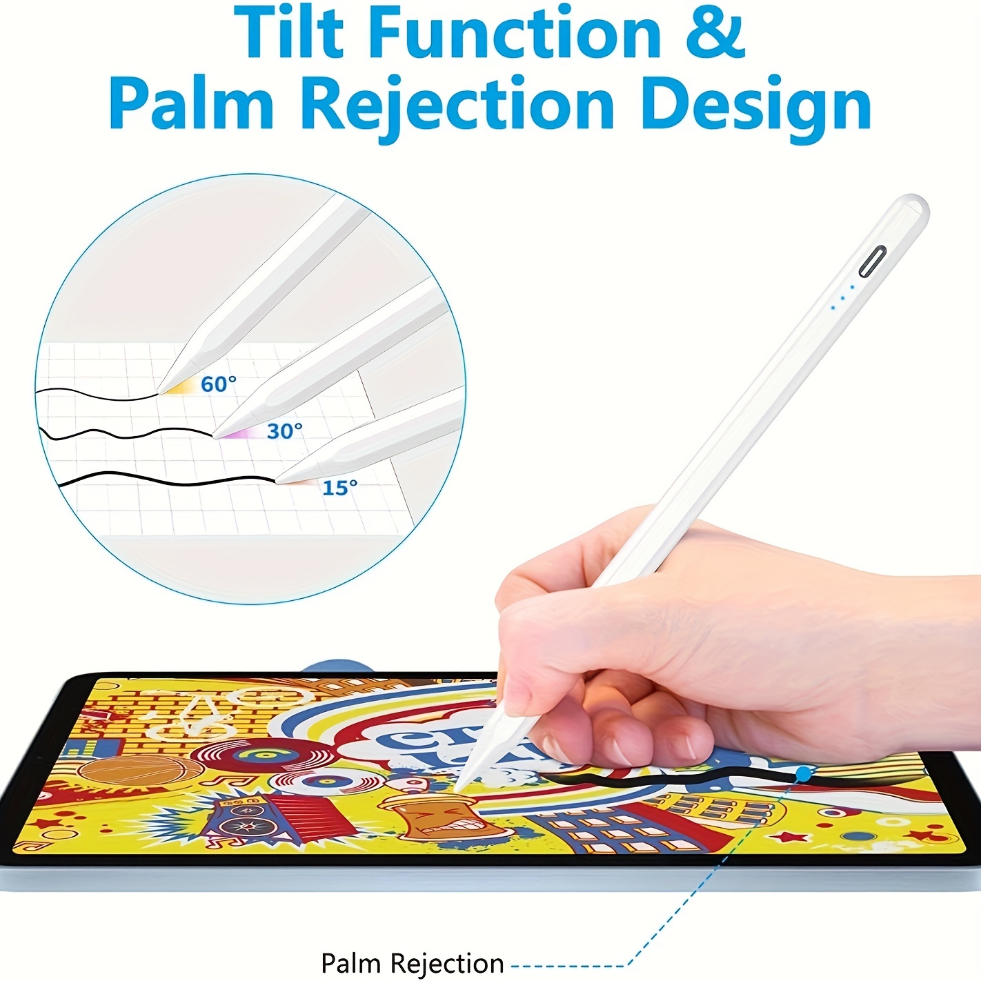 Caneta Stylus Pencil para iPad 9ª e 10ª geração, caneta ativa com rejeição  de palma, compatível com Apple iPad 10ª 9ª 8ª geração/iPad Pro 11,9 e 12,9  polegadas/iPad Air 5ª geração (branco)