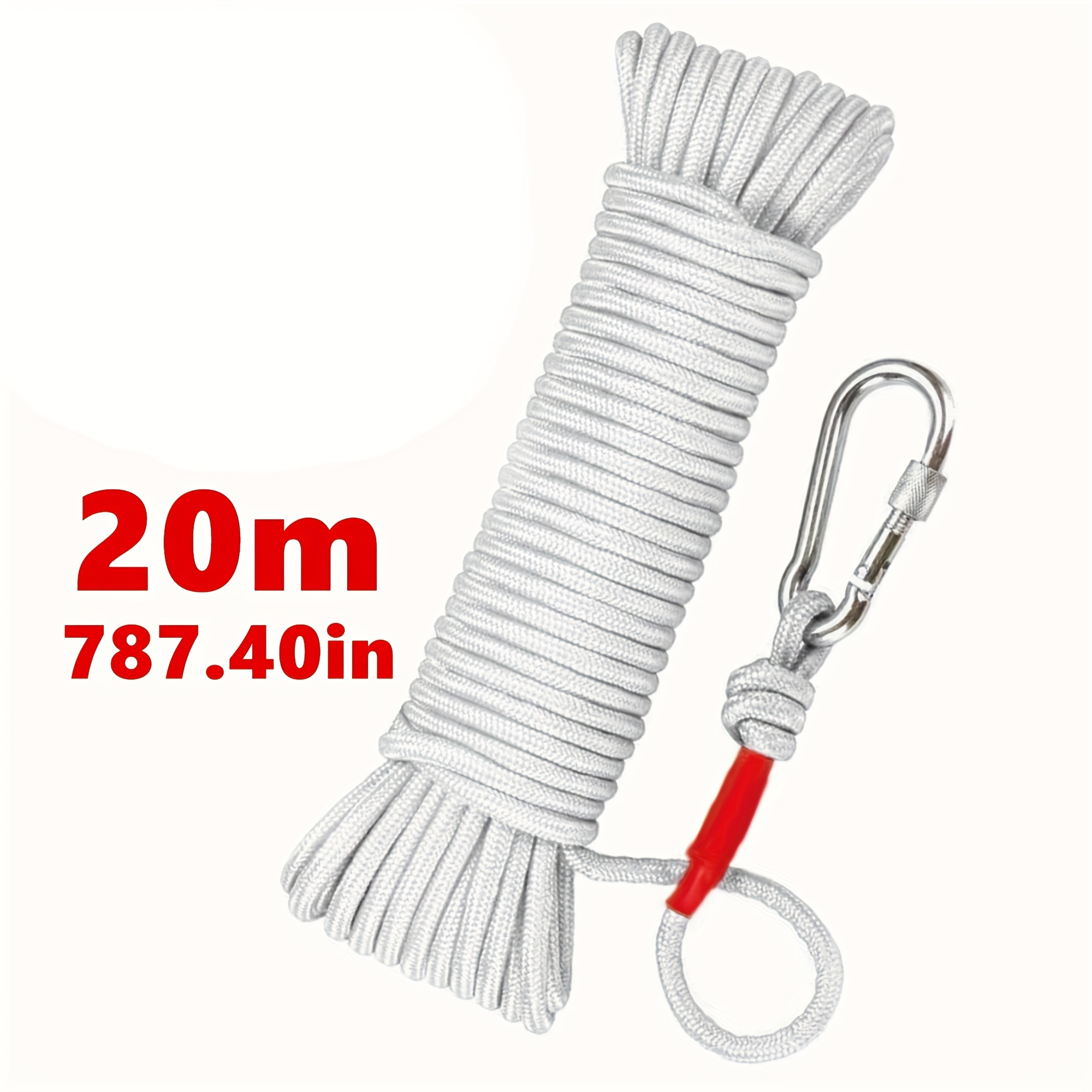 787 40in White Carabiner Braided Rope Magnet Fishing Rope Nylon Rope  Mooring Line For Anchor Clothesline Anchor Crafting Blocking Pulling  Dredging Cargo Lashing Tow Rope, Shop Now For Limited-time Deals