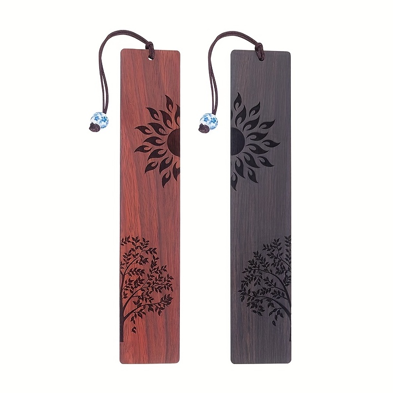 2 Pcs Wood Bookmark, Unique Bookmarks Gift for Men Women, Book Marks  Accessories (Sun and Tree)