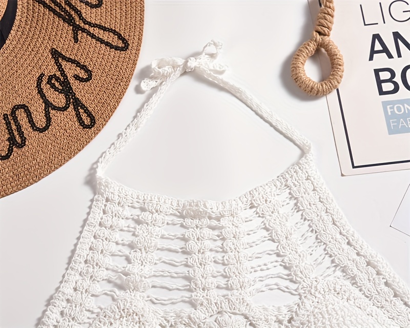 Bohemian Ethnic Women's Swimsuit Top - Lace-Up Halterneck with Chest Cut-Outs, Geometric Embroidery & Adjustable Suspender Straps, Non-Removable Padded Cups, Hand Wash Only, Beachwear Fashion, Laceup Detailing, Intricate Embroidery, Stylish Swimwear, Summer Travelers