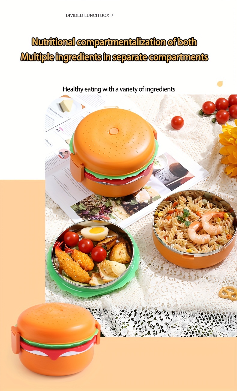 Cute Hamburger Shaped Plastic Lunch Box Portable Food - Temu