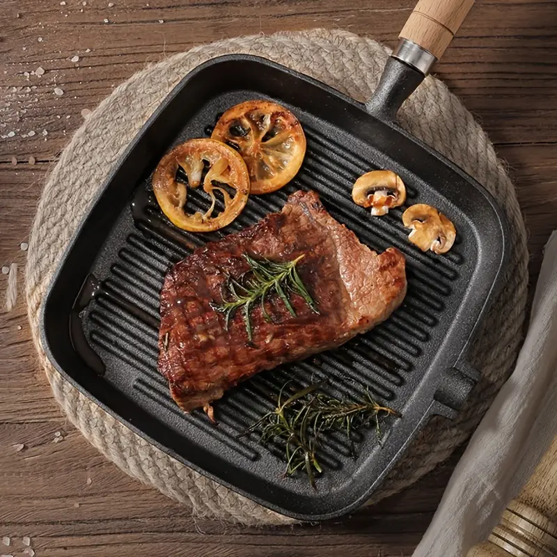 Enamel Pan, Cast Iron Square Grill Pan With Pour Spouts, Enamelware  Saucepan Pan Cookware With Wooden Handle, Resists Odors, Staining, For  Cooking Crab Lobster Shrimp Seafood Steak, Household Kitchen Accessories -  Temu