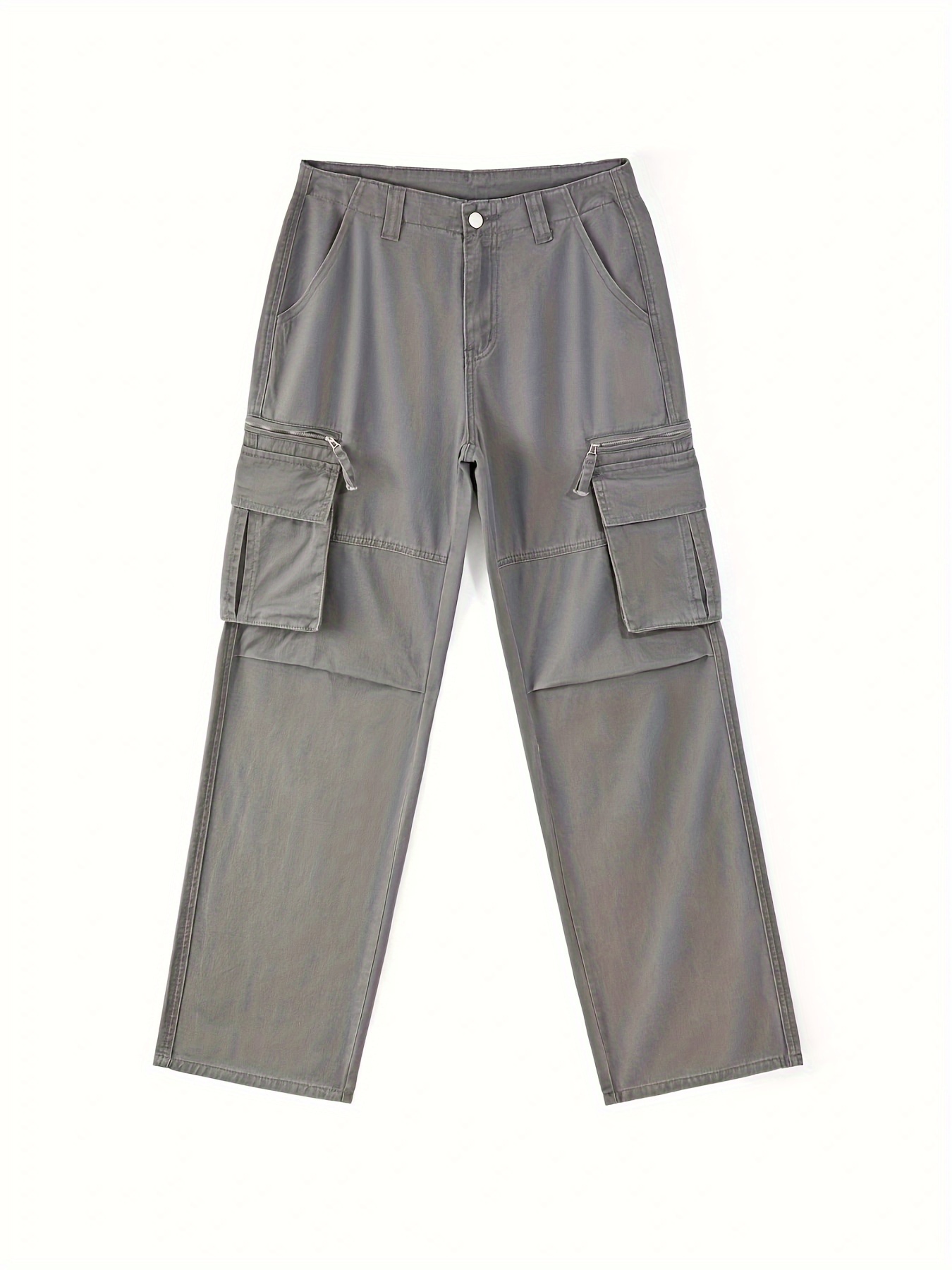 Plain Flap Pockets Cargo Pants, Loose Fit Non-stretch Y2k & Kpop