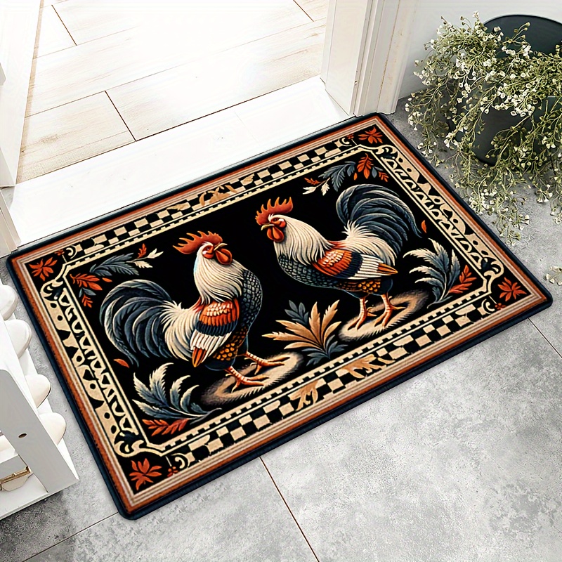

1pc Retro Chicken Motif Door Mat, Washable Entrance Pad, Durable Bathroom Rug, For Home Decor Kitchen Balcony Patio Indoors Outdoors Spring Decor Home High Traffic Area