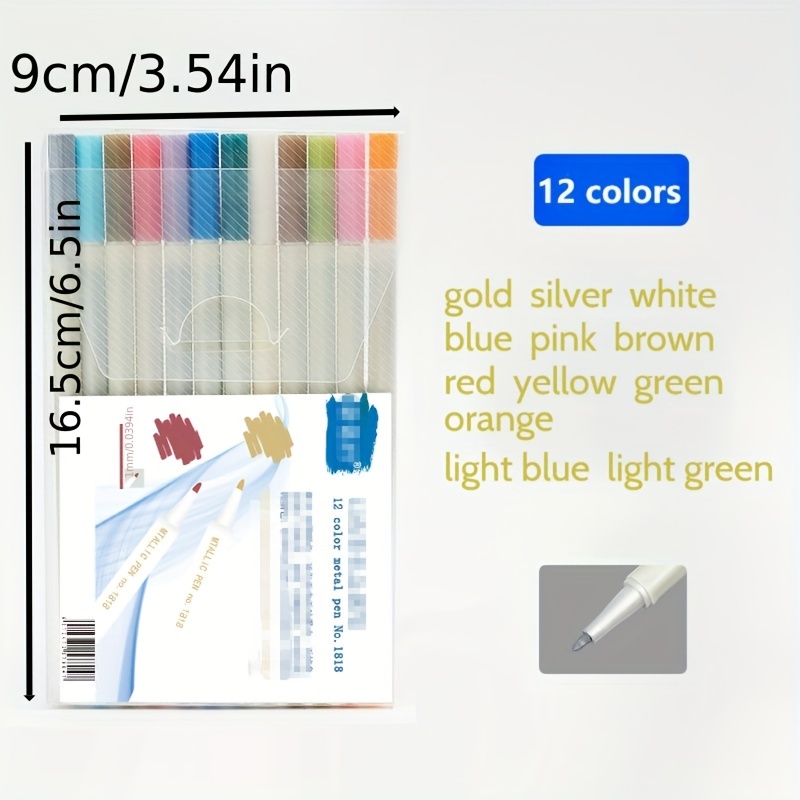 JR.WHITE Metallic Markers Pens, Silver and Gold Paint Pens, Value Set of 12  Metallic Pens for Black Paper, Glass, Rock Painting, Halloween Pumpkin