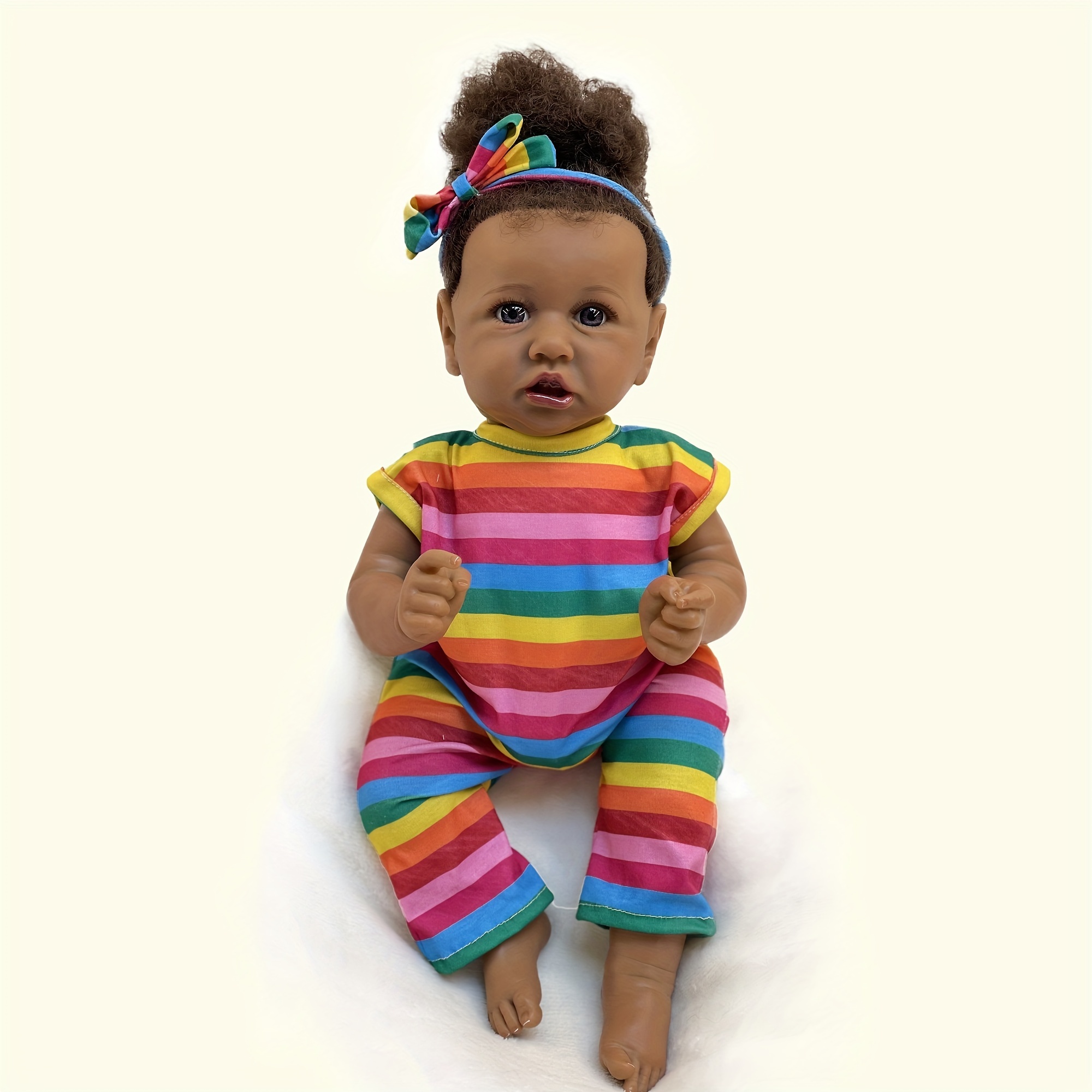 50CM Dark Skin Finished Reborn Baby Dolls Black Girl Lanny African American  Doll Princess Vinyl Cloth Body Newborn Toy 20Inch