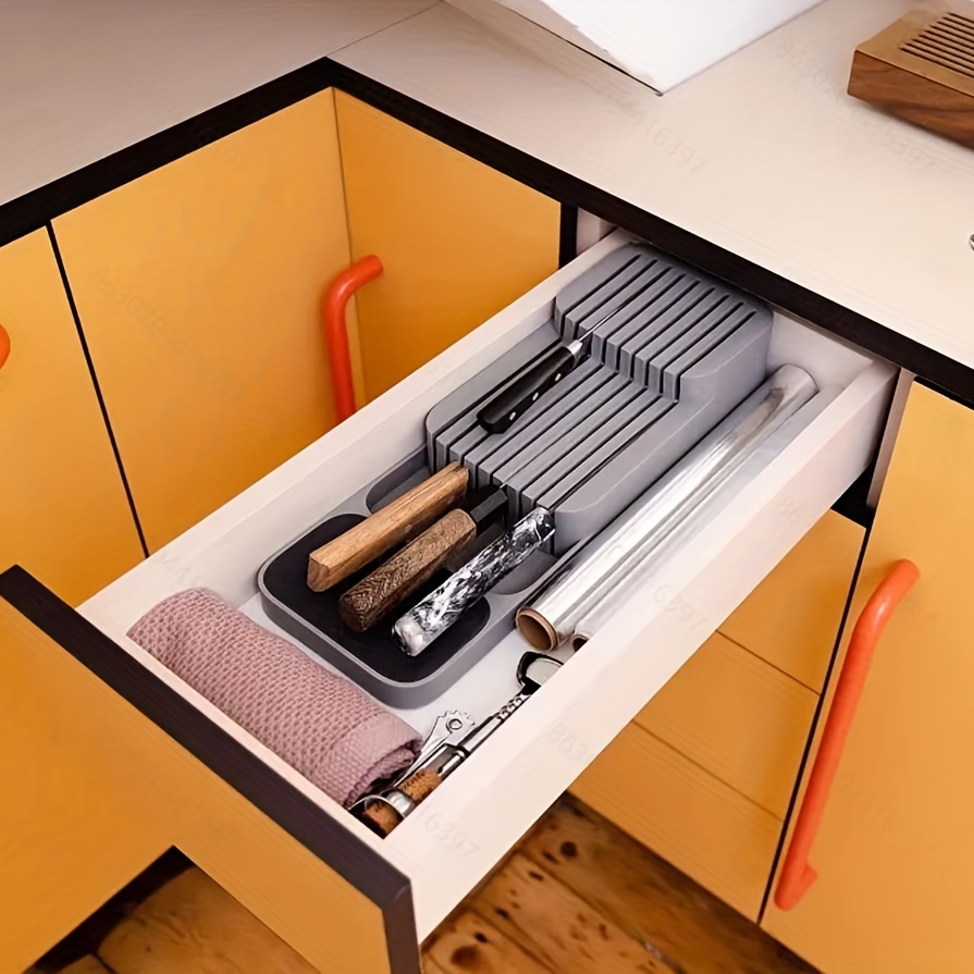 Organizador de cuchillos en cajón, soporte para cajones de cocina de 2  niveles con bandeja de almacenamiento expandible con capacidad para 11