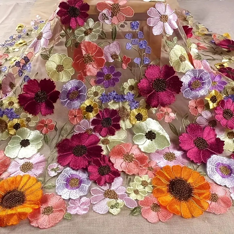 Multi Color Soft Tulle Lace Fabric 3d Flower Decoration - Temu