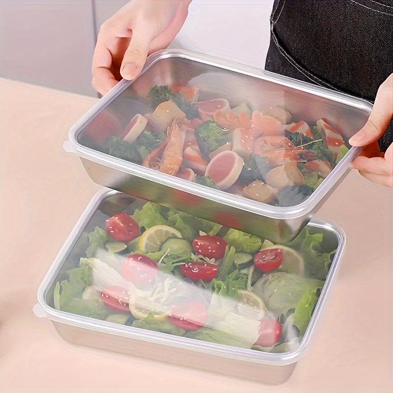 

3pcs Storage Containers, Stainless Steel Food Storage Containers With Lids, Leak Proof And Reusable Food Sealed Box, For Fruit, Meat And Vegetable, Kitchen Organizers And Storage, Kitchen Accessories
