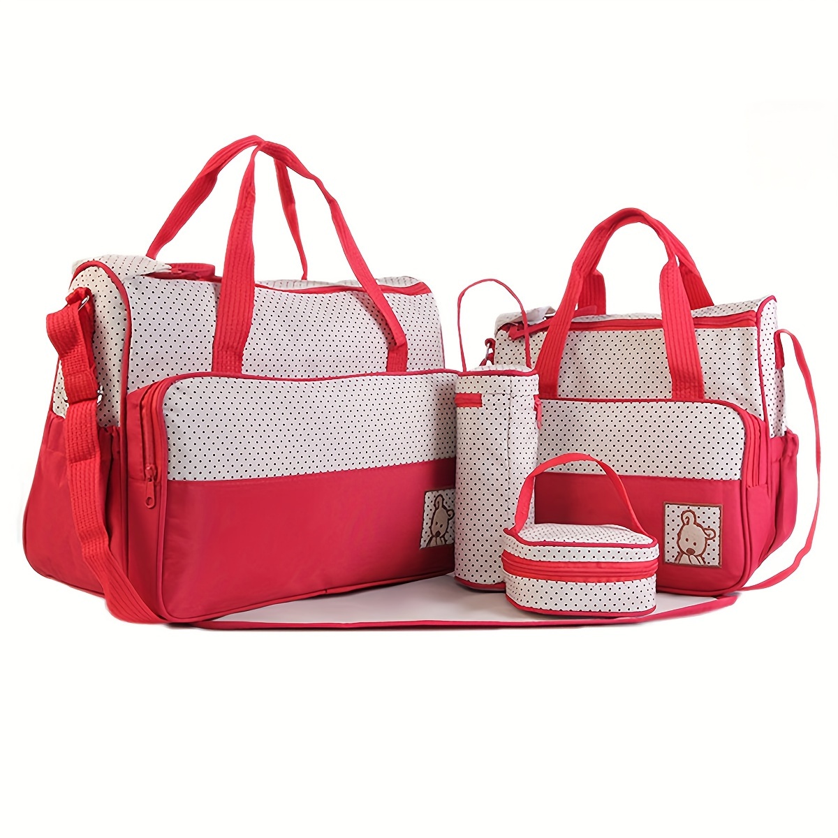 5pcs Polka Dot Mommy Bag Set, Stylish & Spacious